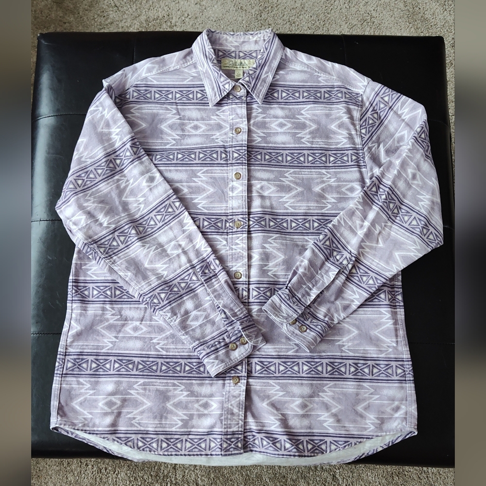 Cabela’s Women Purple Geometric Long Sleeve Button Front Shirt Size L Regular